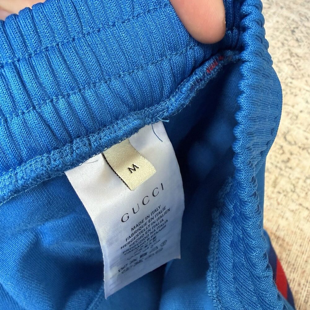 GUCCI blue red webbing trims flare cropped track pants Women’s Medium Pleated - Picture 13 of 16